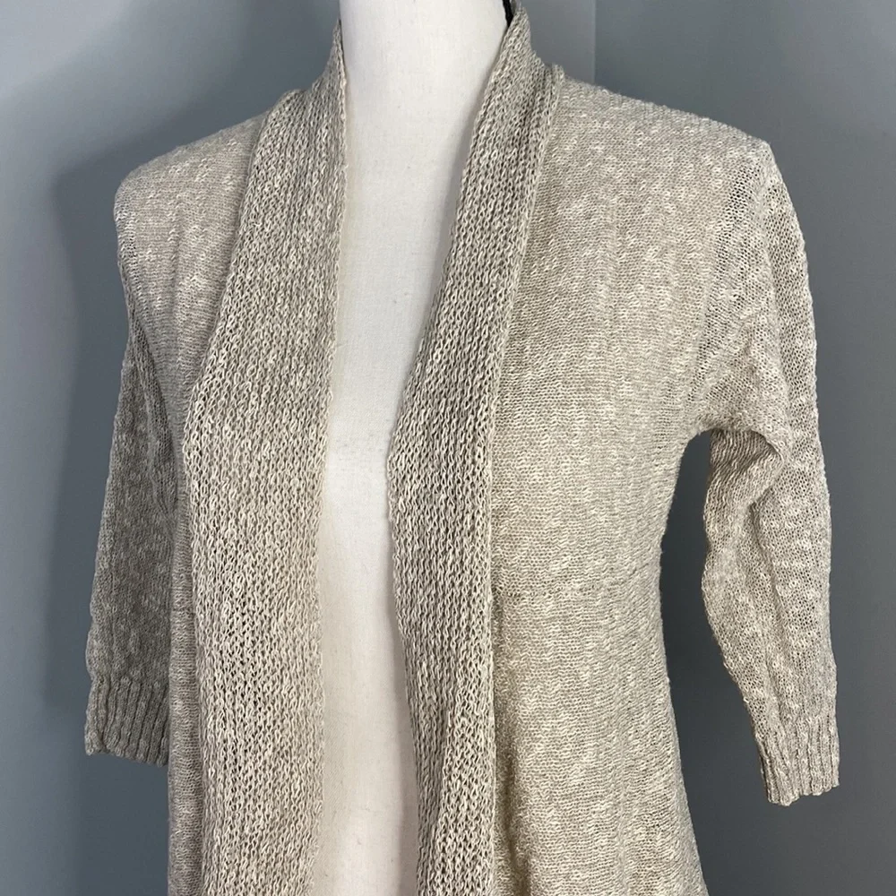 Eileen Fisher Petite Linen Green Quarter Sleeve Blouse Cardigan - Picture 2 of 7